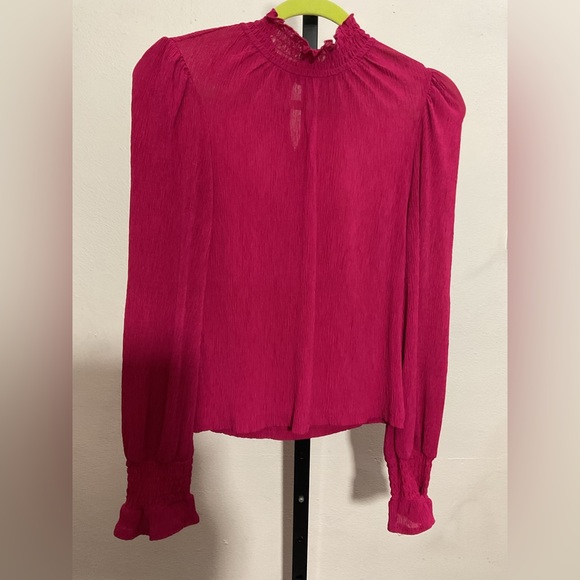 Mango Textured turtleneck Fuchsia Blouse with Ruffled Neckline - Picture 7 of 12